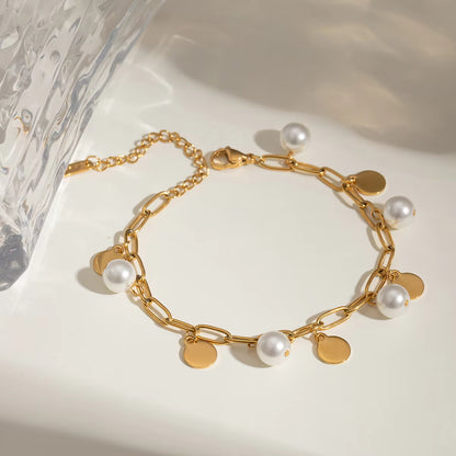 Goldern Glimmer - Link Bracelet With Pearls & Discs