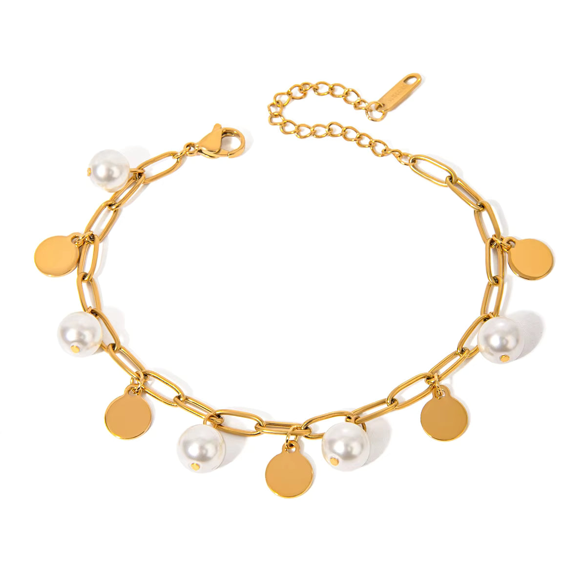Goldern Glimmer - Link Bracelet With Pearls & Discs