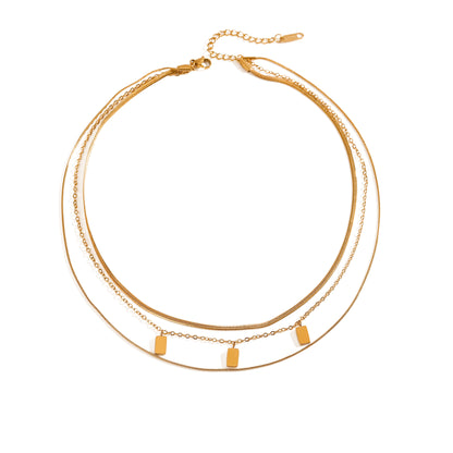 Triple Layer Gold Plated Bar Charm Necklace