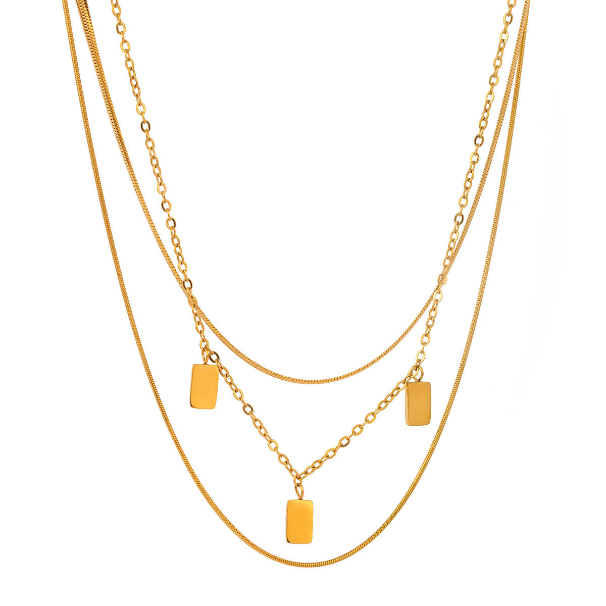 Triple Layer Gold Plated Bar Charm Necklace