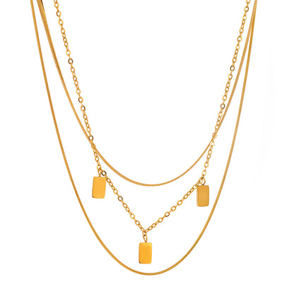 Triple Layer Gold Plated Bar Charm Necklace