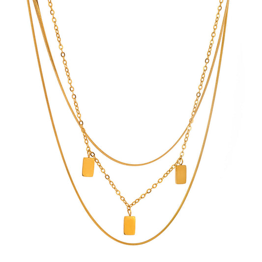 Triple Layer Gold Plated Bar Charm Necklace