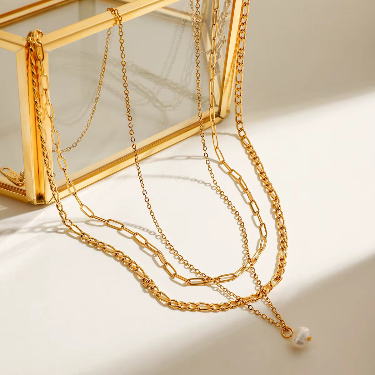 Goldern Layers With Freshwater Pearl